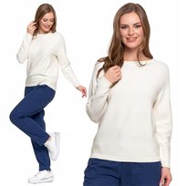 Sweter Damski Klasyczny Dzianinowy Z Wiskozy Długi Rękaw Luźny Moraj L White