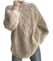 Sweter Damski Pleciony Oversize Beżowy Pan i Pani Gadżet