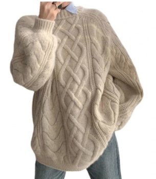 Sweter Damski Pleciony Oversize Beżowy - Pan i Pani Gadżet