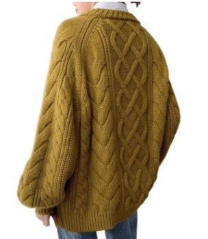 Sweter Damski Pleciony Oversize Musztardowy - Pan i Pani Gadżet