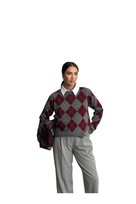 SWETER DAMSKI W KRATĘ Z SZARYMI I BORDOWYMI KWADRATAMI M OPA Inna marka