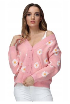 Sweter Damski w Kwiatki z Guzikami Różowy - Pan i Pani Gadżet