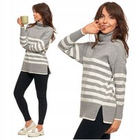 SWETER DAMSKI w Paski Golf Luźny Wygodny Beżowy Stylowy na Jesień MORAJ M Moraj