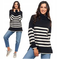 SWETER DAMSKI w Paski Golf Luźny Wygodny Beżowy Stylowy na Jesień MORAJ M