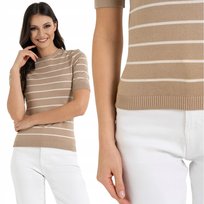 SWETER DAMSKI Z KRÓTKIM RĘKAWEM Z WISKOZY BLUZKA GŁADKA MORAJ L BEIGE