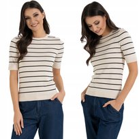 SWETER DAMSKI Z KRÓTKIM RĘKAWEM Z WISKOZY BLUZKA GŁADKA MORAJ XXL ECRU