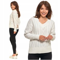 Sweter Damski Z Warkoczowym Splotem Modny Dekolt W Serek Moraj L/Xl