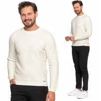 Sweter Męski Bawełniany Tekstura Dekoracyjna Elegancki Bawełna Moraj L White