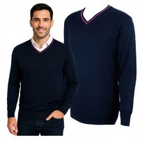 Sweter Męski Granatowy Vneck Długi Rękaw Stylowy Różowy Bawełna Akryl 3XL