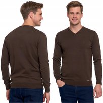 Sweter Męski Klasyczny Bawełniany Prosty Krój Długi Rękaw Moraj 3Xl Dark Brown