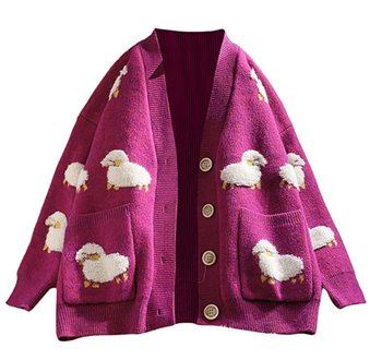 Sweter Różowy W Owieczki Kardigan Z Guzikami - Inna marka