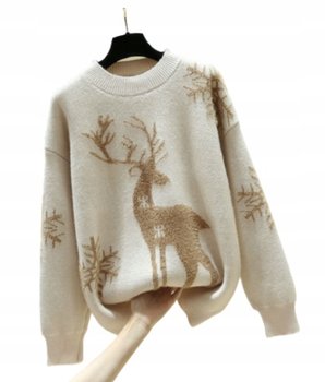 Sweter Świąteczny Ciepły Uroczy Renifer Beżowy - Inna marka