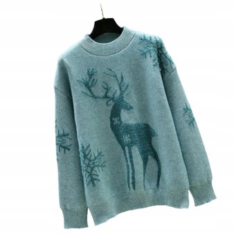 Sweter Świąteczny Ciepły Uroczy Renifer Niebieski - Inna marka