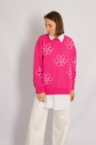 Sweter w kwiaty różowy M/L