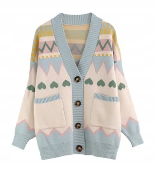 Sweter z Guzikami Niebieski Blue Pastelowy z Serduszkami - Inna marka