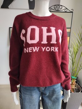 Sweter z napisem Soho - bordowy One size Azara - Inna marka