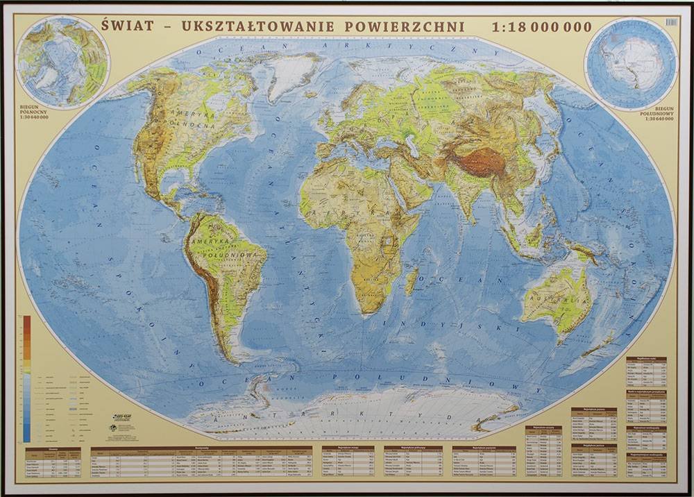 Świat mapa ścienna fizyczna na podkładzie do wpinania - pinboard, 1:18 000 000, EkoGraf