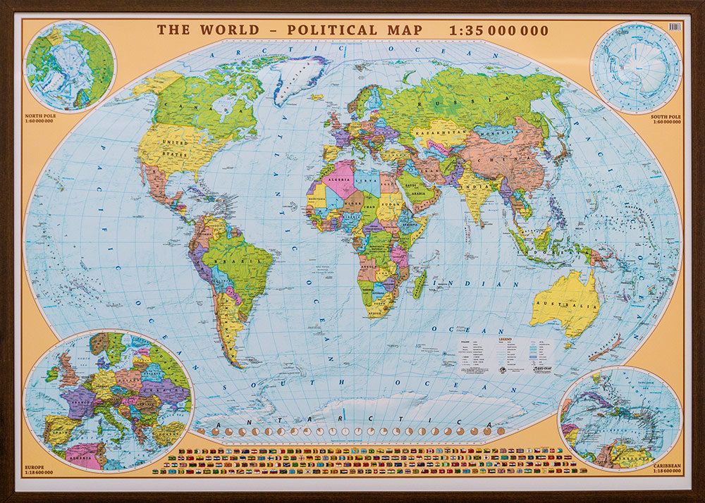 Świat mapa ścienna polityczna na podkładzie do wpinania - pinboard, 1:35 000 000, EkoGraf