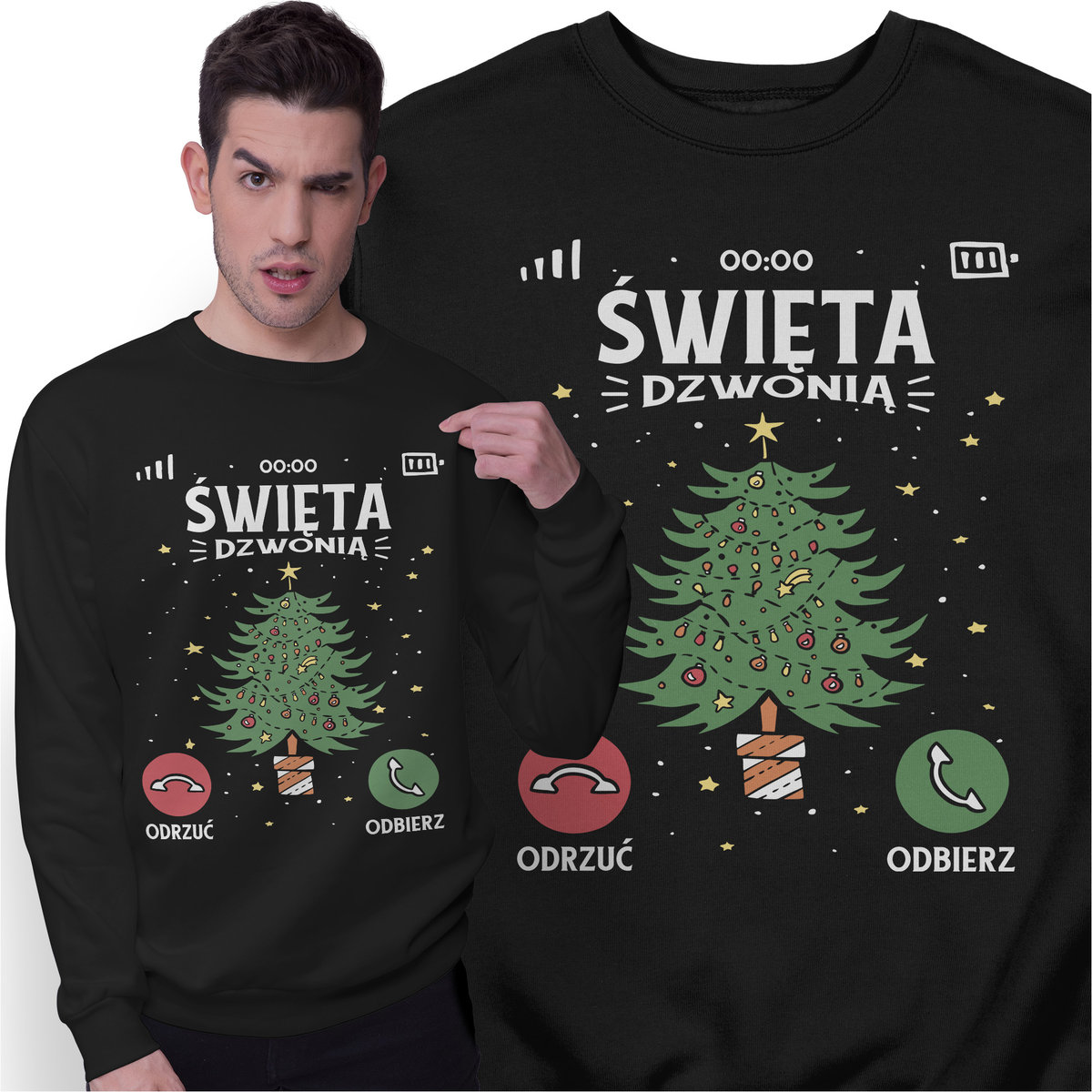 Bluza Z Nadrukiem Choinki Raglanowe Rękawy Dekolt W Serek