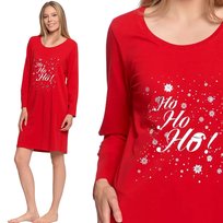 Świąteczna Czerwona Koszula Nocna Damska Długi Rękaw Bawełniana Moraj 3Xl Red
