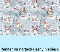 Świąteczna pościel do łóżeczka dziecięcego 120x90 Renifer na nartach+jasny niebieski