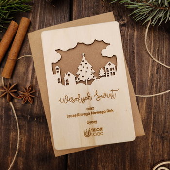 Świąteczne domki - drewniana kartka świąteczna - Inna marka