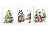 Świąteczne plakaty na ścianę Boże Narodzenie Choinka Zima 3x 50x70