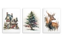 Świąteczne plakaty na ścianę do salonu Boże Narodzenie Choinka 3x 30x40