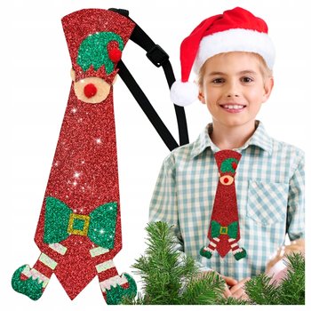 Świąteczny Krawat Na Wigilię Szkolną Klasową Na Gumce Czerwony Wzór Elfa - Iteams4now