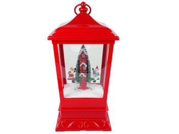 Świąteczny Lampion Światełka Sypiący Śnieg Mikołaj Czerwona - Lean Toys