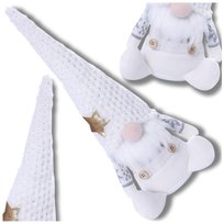Świąteczny skrzat Mikołaj 40 cm krasnal siedzący biały