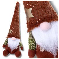 Świąteczny skrzat Mikołaj 40 cm krasnal siedzący brązowy