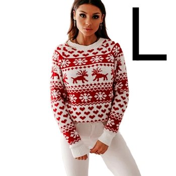 Świąteczny Sweter Norweski Świąteczne Wzory Śnieżynki Renifery Czerwony [L] - Inna marka