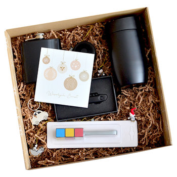 Świąteczny zestaw prezentowy – Piersiówka, Kubek termiczny, Kabel kostka, Głośnik, Narzędzie wielofunkcyjne, Brelok - Nuevents