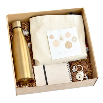 Świąteczny zestaw prezentowy – Torba, Notes, Butelka, Brelok z żetonem, Kartka - Nuevents