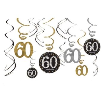 Świderki wiszące, Urodziny 60, złoto-srebrne, 12 sztuk - Amscan