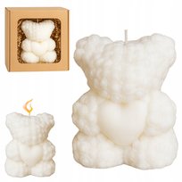 Świeca dekoracyjna sojowa ekologiczna na PREZENT duży Miś 10cm biały