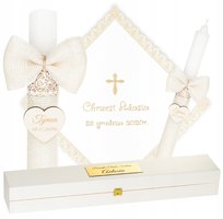 ŚWIECA NA CHRZEST + PUDEŁKO SZATKA I ŚWIECA DO CHRZTU HAFT + GRAWER - BOHO