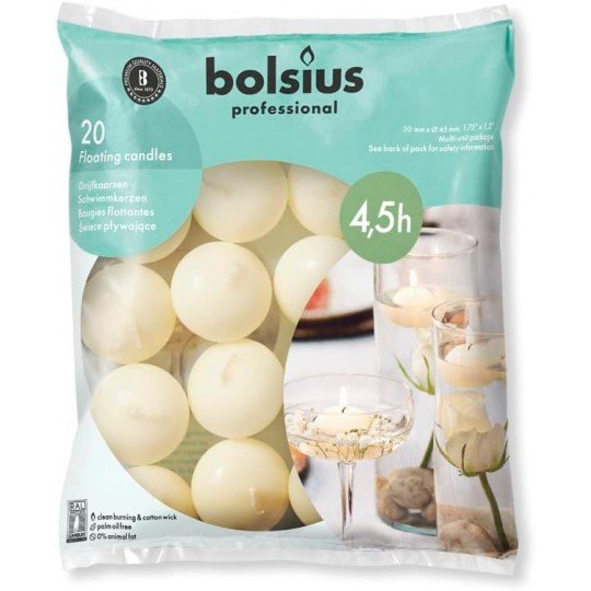 Świeca pływająca BOLSIUS 4,5H 3CM 20szt. KREMOWA