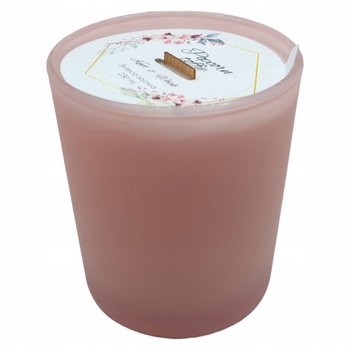 Świeca Sojowa różowy mat ręcznie robiona drewniany knot 230ml Popcorn toffi - Knot i Wosk