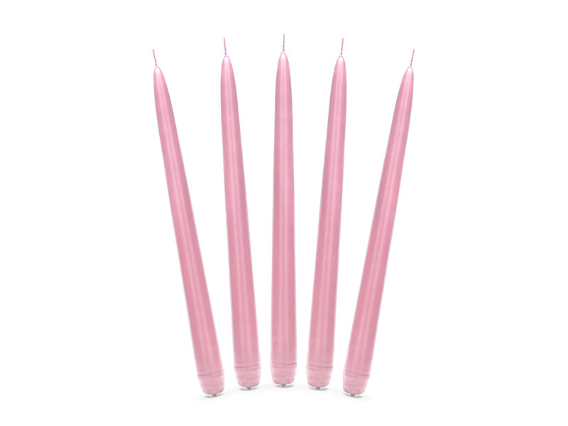 Świeca stożkowa matowa, jasny różowy, 24 cm, 10 sztuk