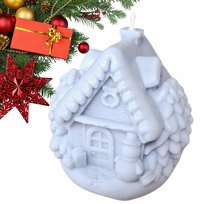 Świeca świąteczna dekoracyjna domek na PREZENT ozdoba na święta niebieski