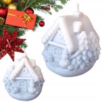 Świeca świąteczna zimowy domek dekoracyjna niebieski efekt śniegu PREZENT