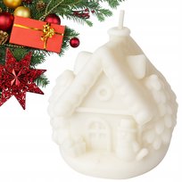 Świeca świąteczna zimowy domek dekoracyjna sojowa na święta PREZENT biały