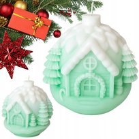 Świeca świąteczna zimowy domek dekoracyjna zielony efekt śniegu PREZENT