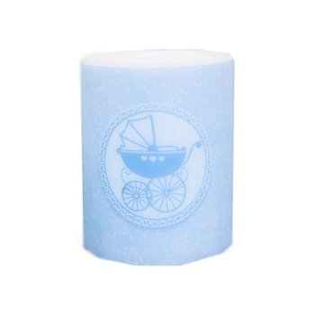 Świeca zapachowa, błękitny wózeczek 12cm/10cm duża - NiebieskiStolik