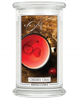 Świeca zapachowa Kringle Candle Cherry Chai, duży, klasyczny słoik, 623g z 2 knotami - Kringle Candle