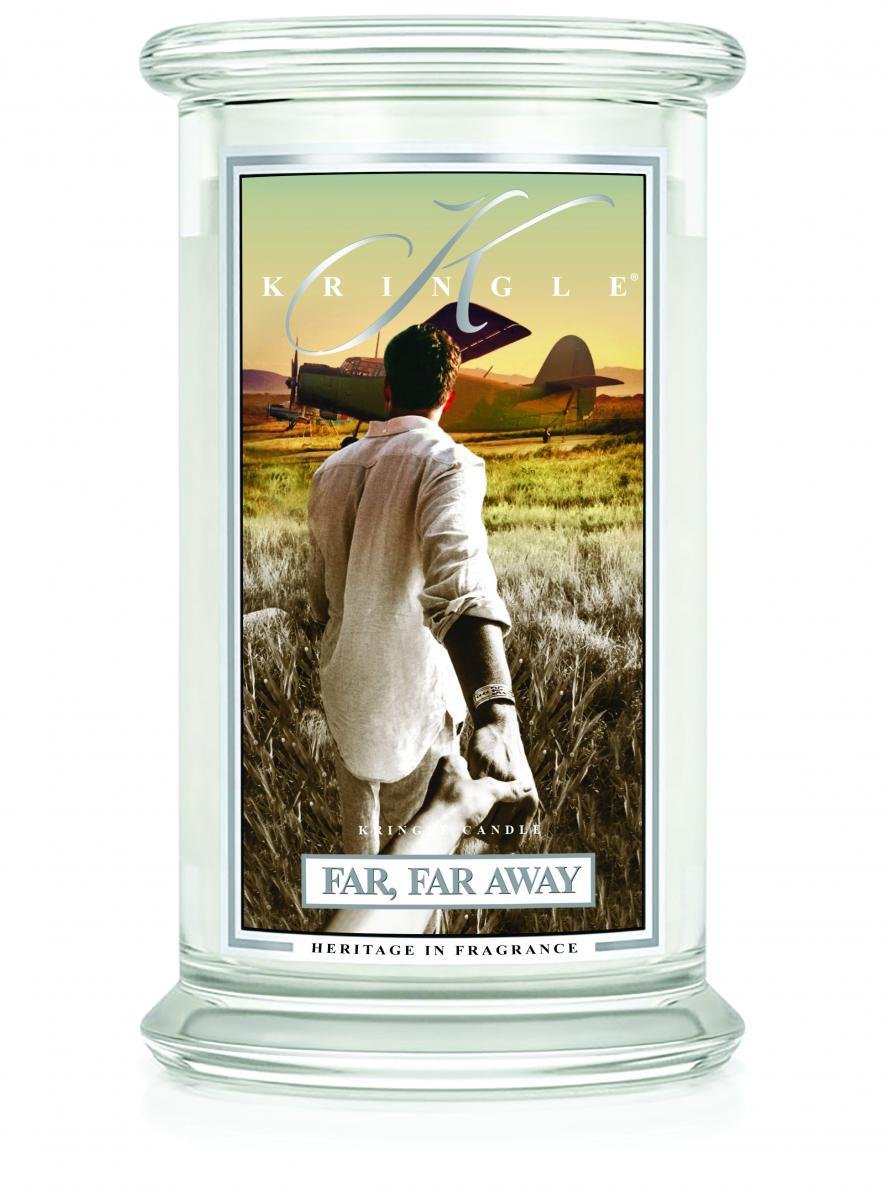 Świeca zapachowa KRINGLE CANDLE, Far Far Away, duży, klasyczny słoik, 2 knoty