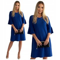 Świecąca Chabrowa Sukienka Falbanki Midi Brokat Sylwester Glam Rozmiar 46