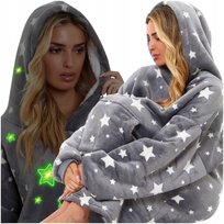 ŚWIECĄCA CIEPŁA BLUZA KOCOBLUZA XXL KOC OVERSIZE 2w1 GRUBA DŁUGA FUTRZAK Z KAPTUREM